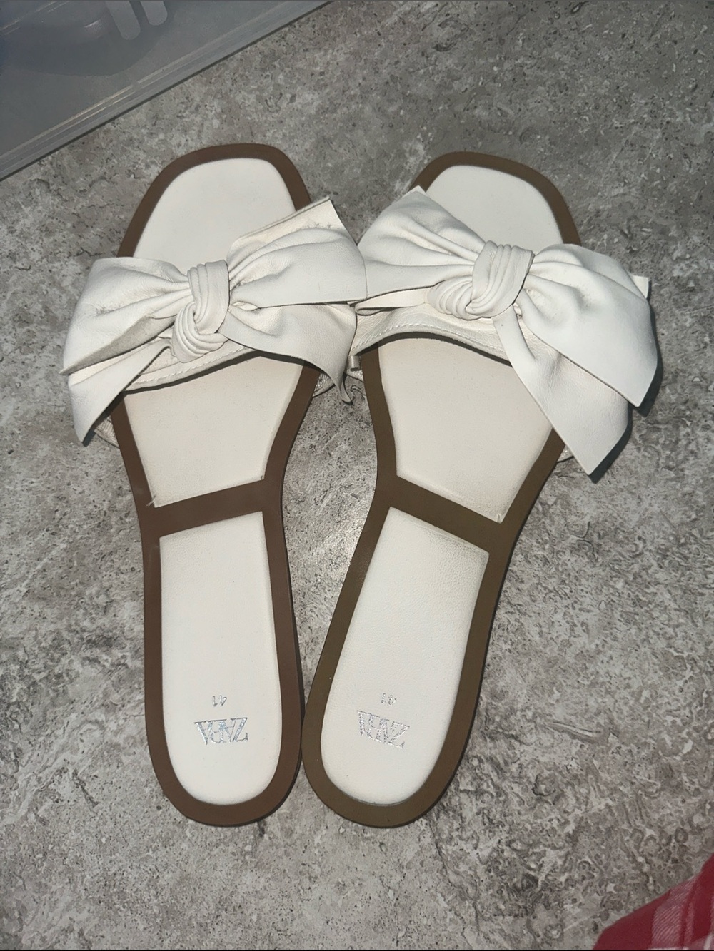Zara white Bow Knot Slide Sandals